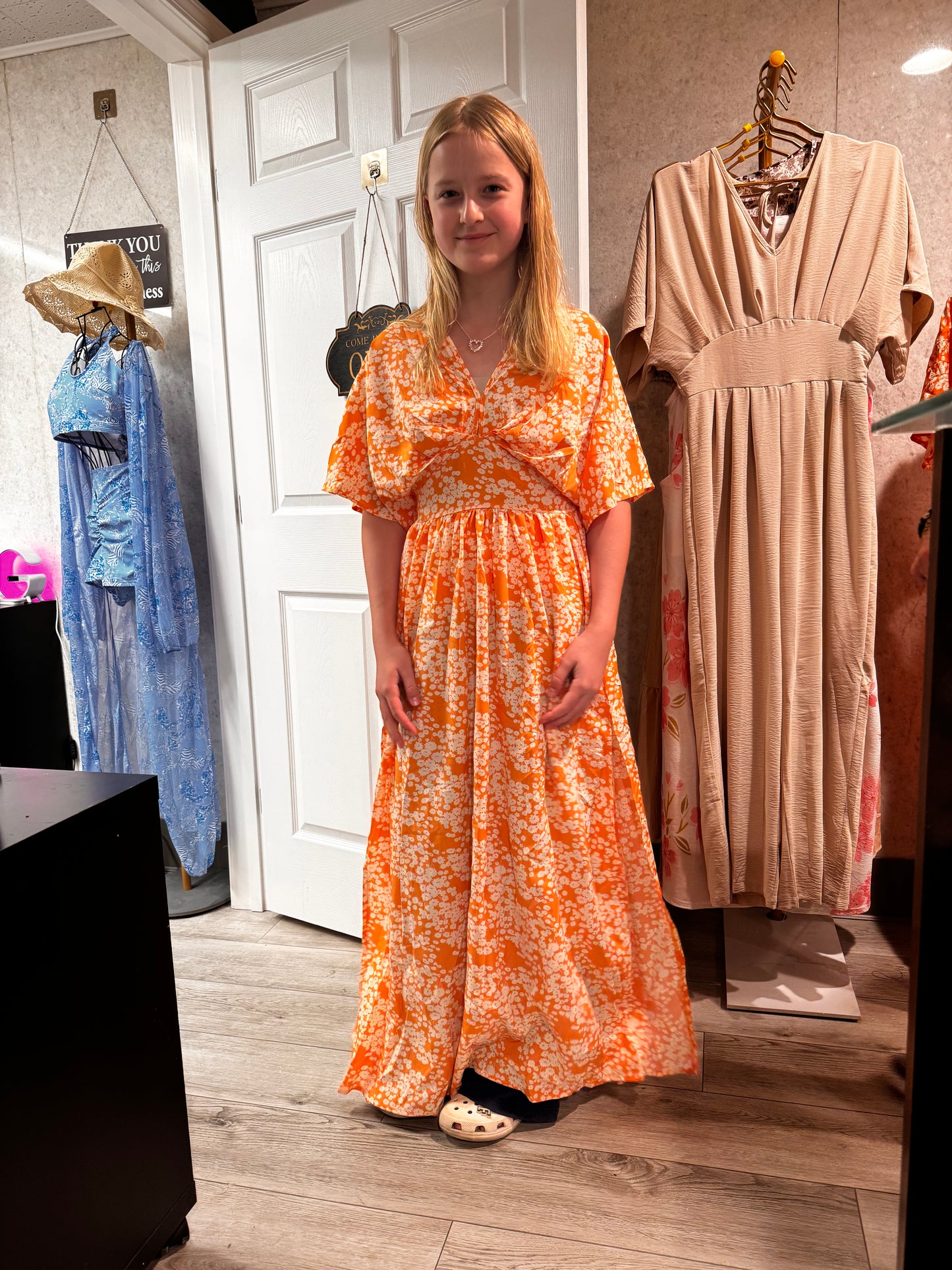 Orange flower maxi dress