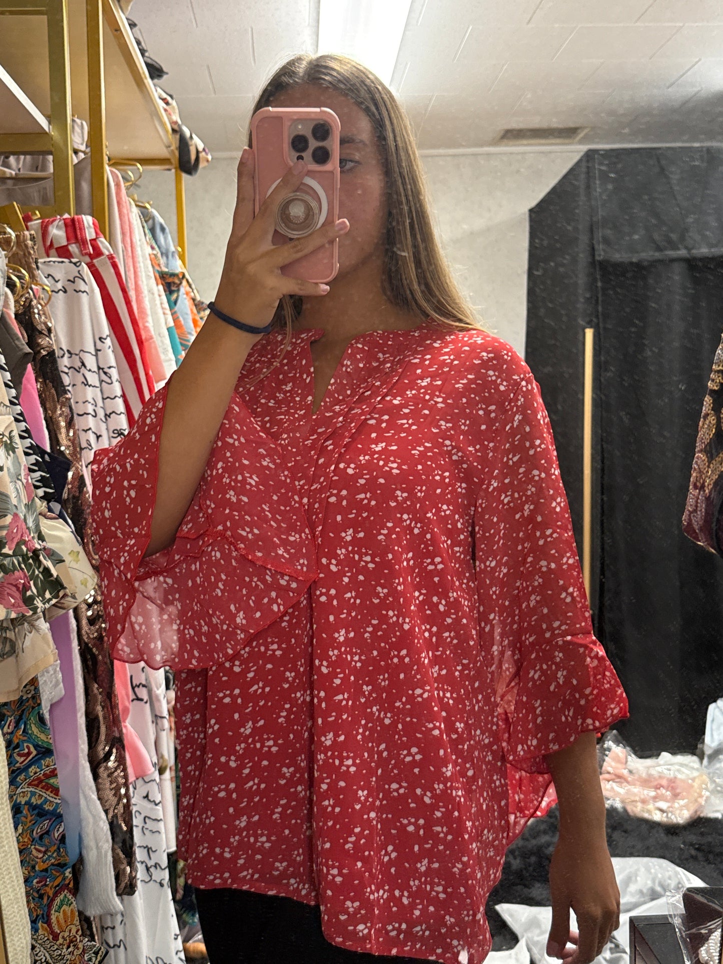 Red blouse with 3/4 sleeves