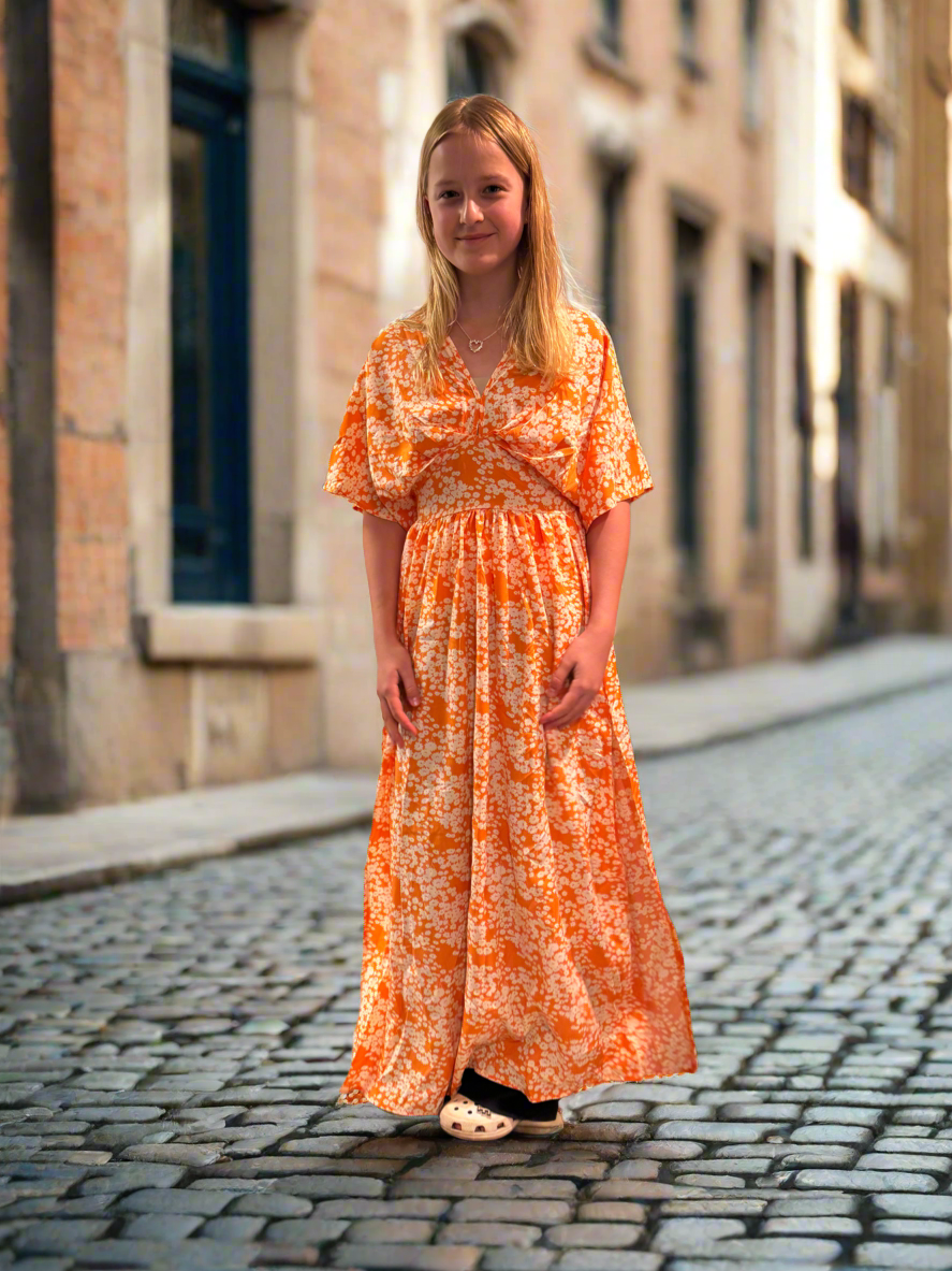 Orange flower maxi dress