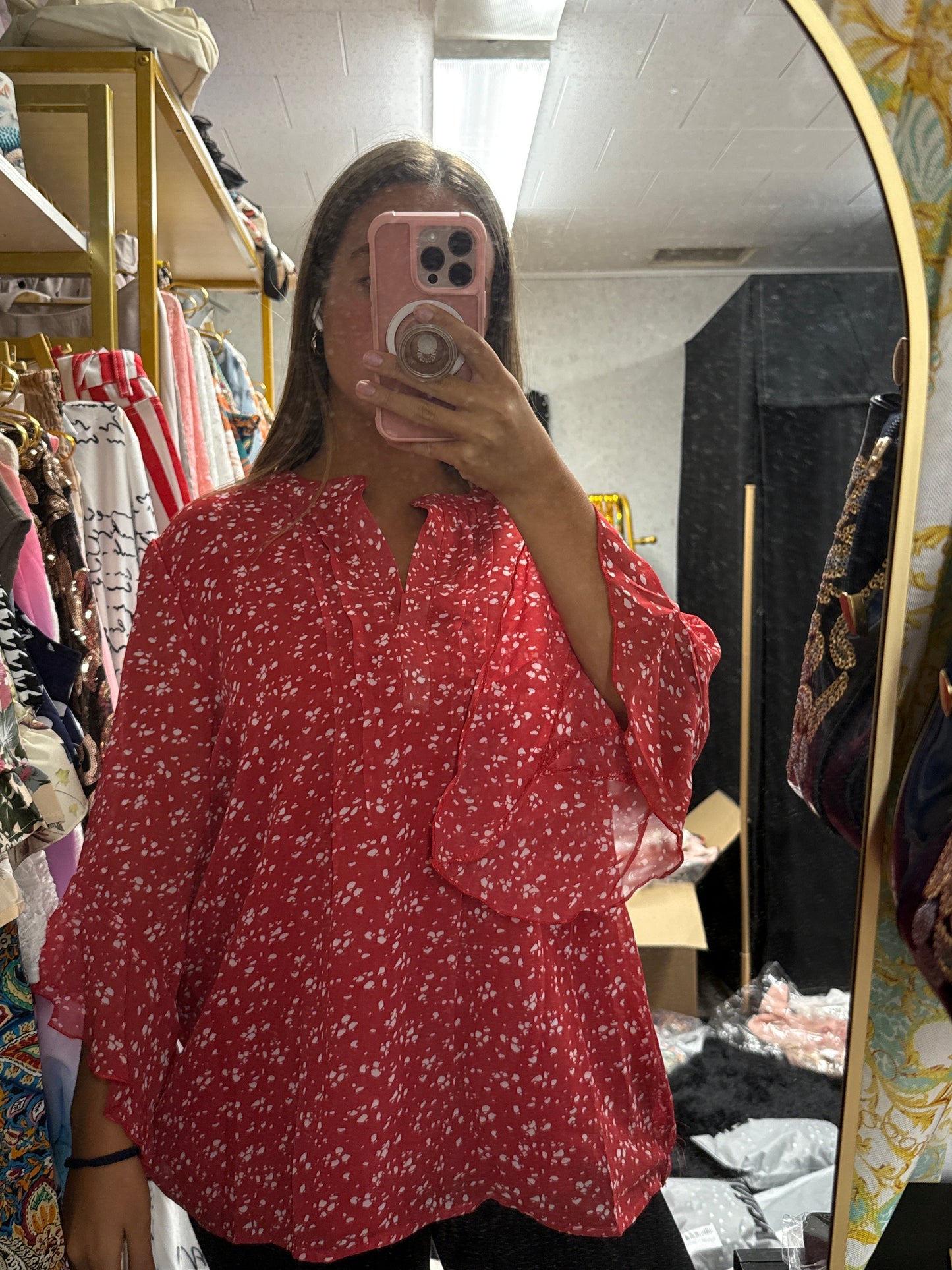 Red blouse with 3/4 sleeves