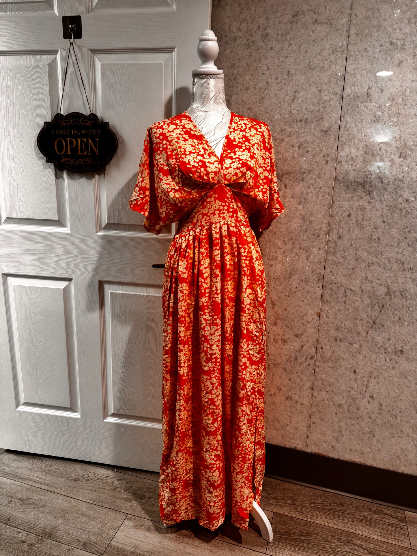 Orange flower maxi dress