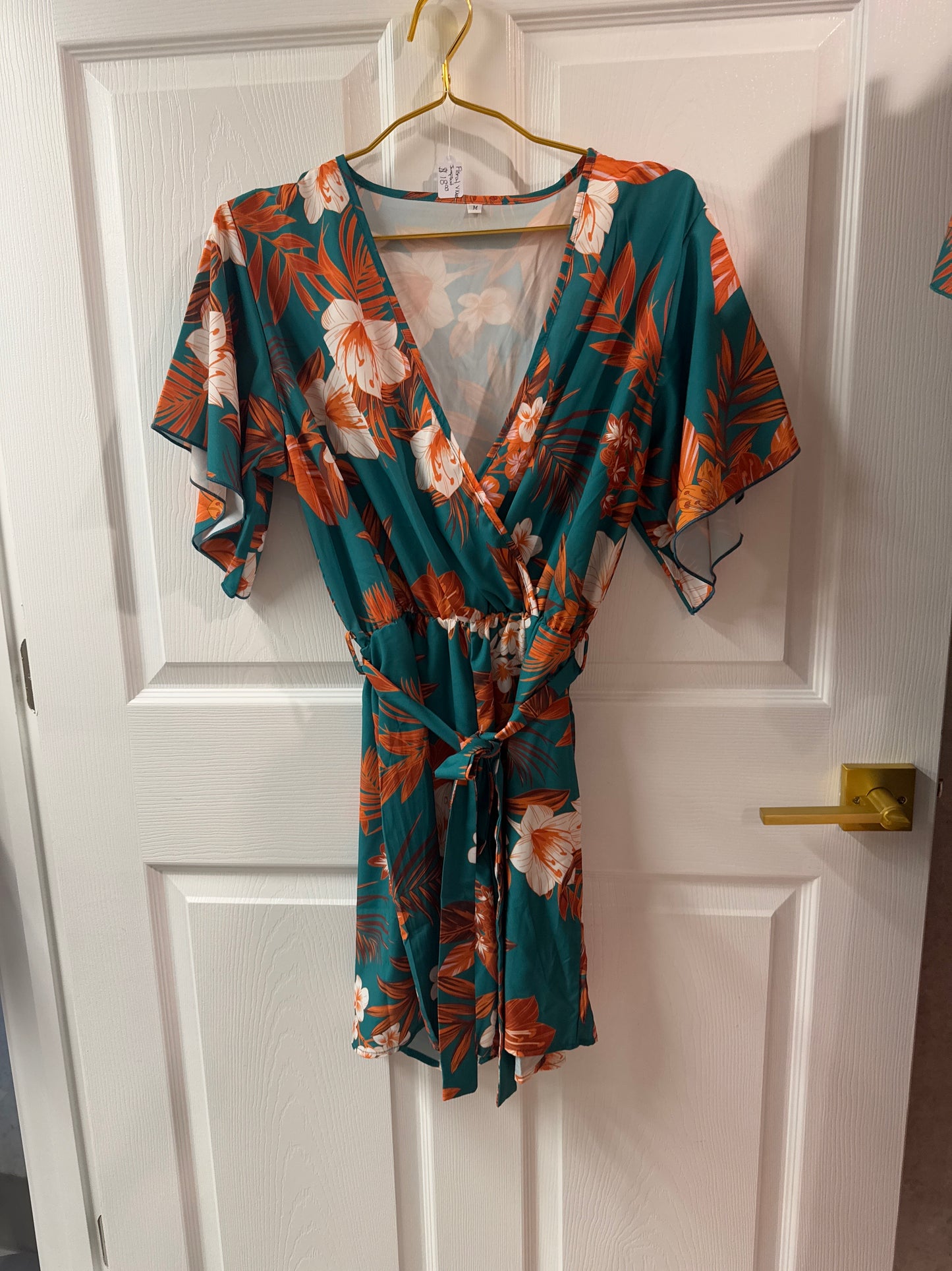 Floral green V-neck jumpsuit
