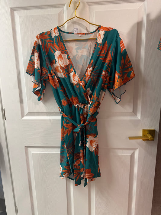 Floral green V-neck jumpsuit