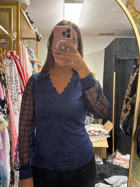 Blue sheer, long sleeve shirt ￼