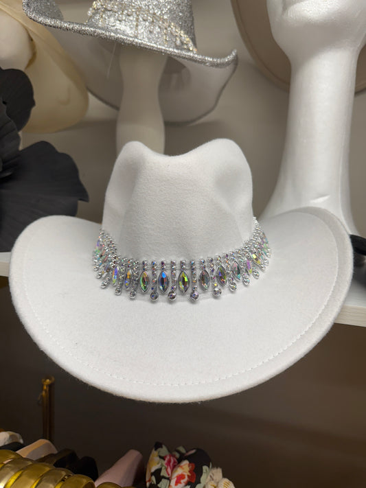 White felt rhinestone cowboy hat