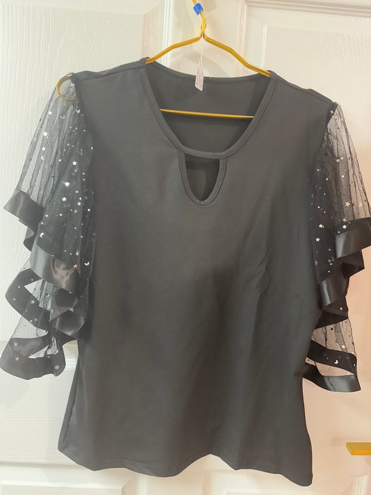Butterfly sleeve mesh short sleeve shirt