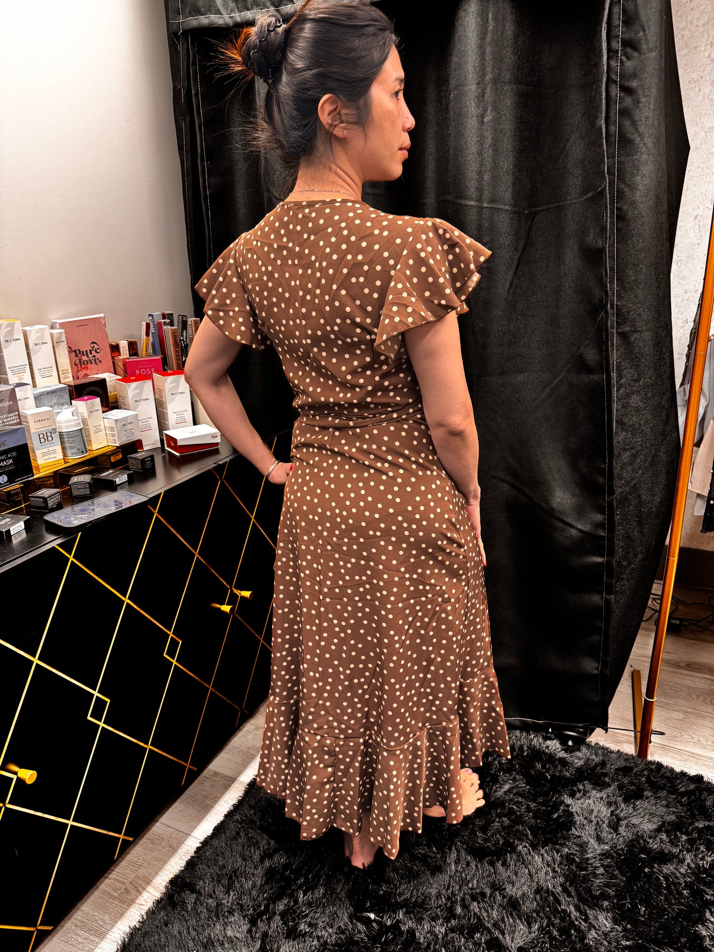Polka dot wrap around dress