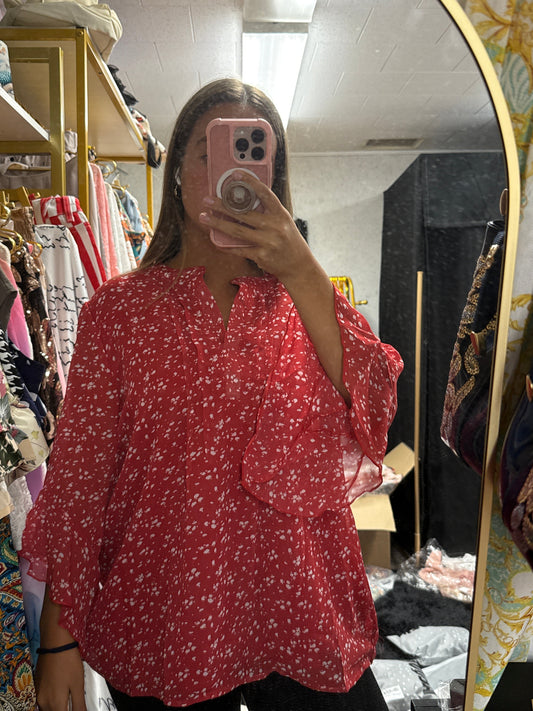 Red blouse with 3/4 sleeves